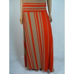 La Blanca Red Brown Striped Foldover Jersey Maxi Skirt Small 4 6 NWT L348